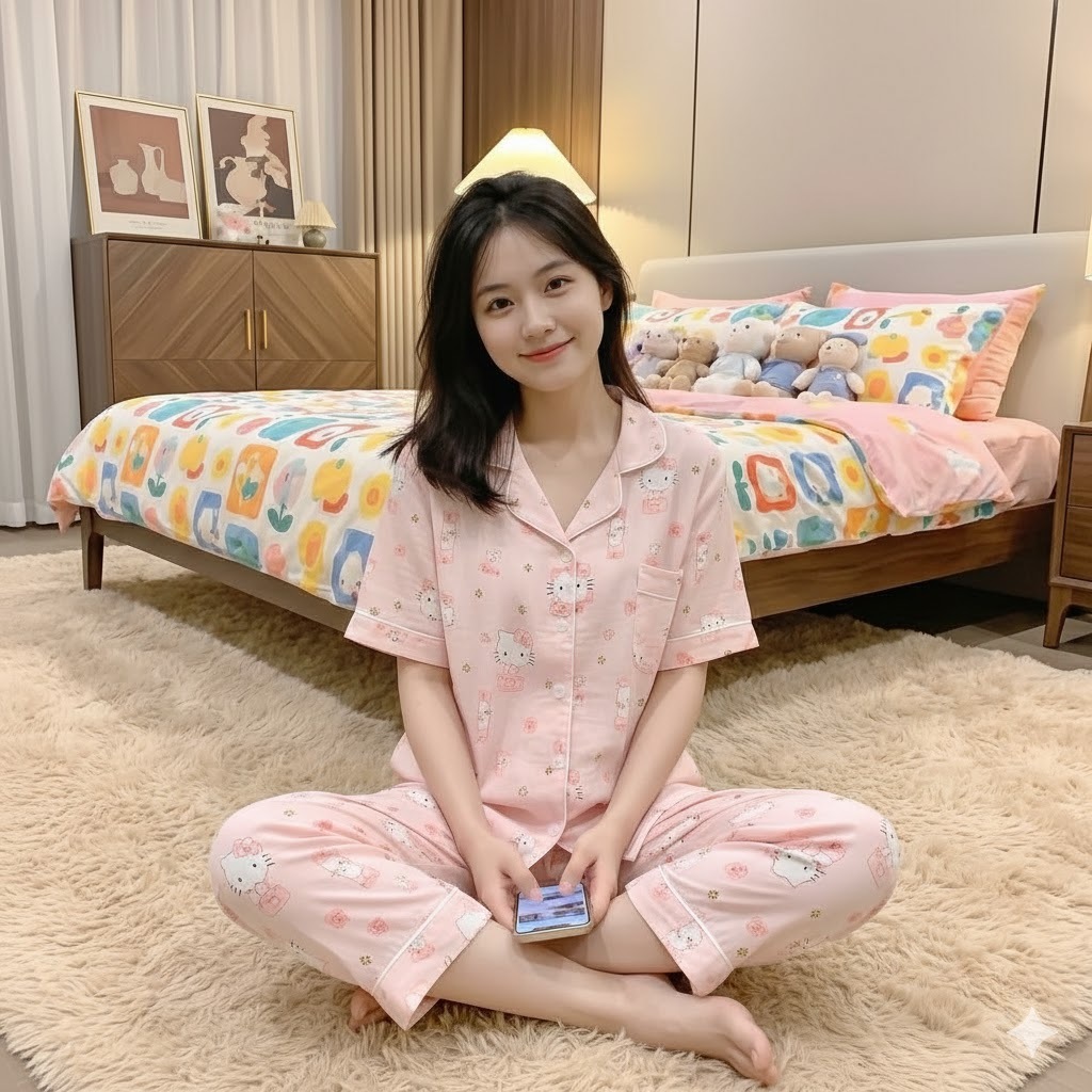 Review Bộ Pijama Nữ MeowMeow - Lụa Mềm Mại, Thoáng Mát, Cực Kỳ Dễ Thương - Hinh 3