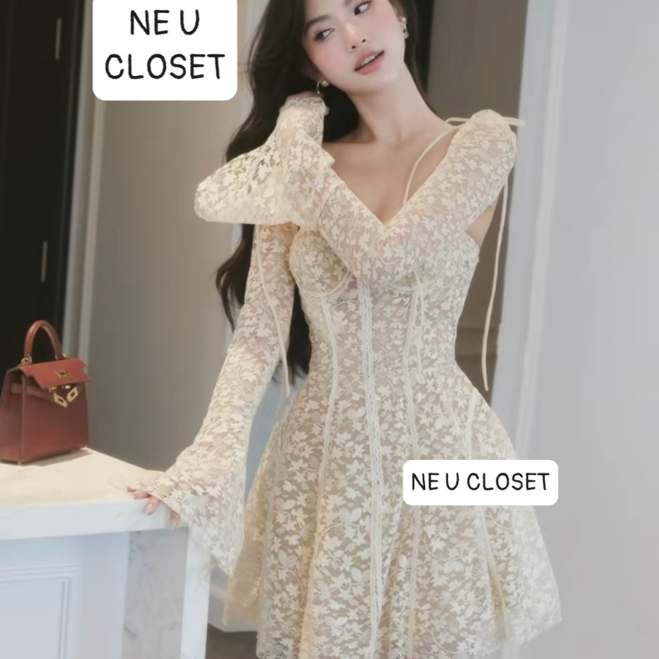 Váy Ren Tay Loe Dài - Đầm Thiết Kế Quyến Rũ Cho Dự Tiệc - Hinh 2