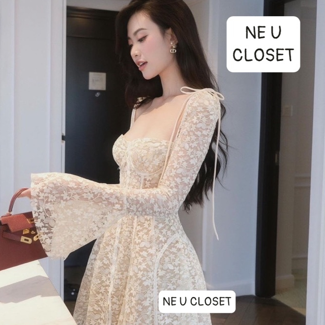 Váy Ren Tay Loe Dài - Đầm Thiết Kế Quyến Rũ Cho Dự Tiệc - Hinh 3