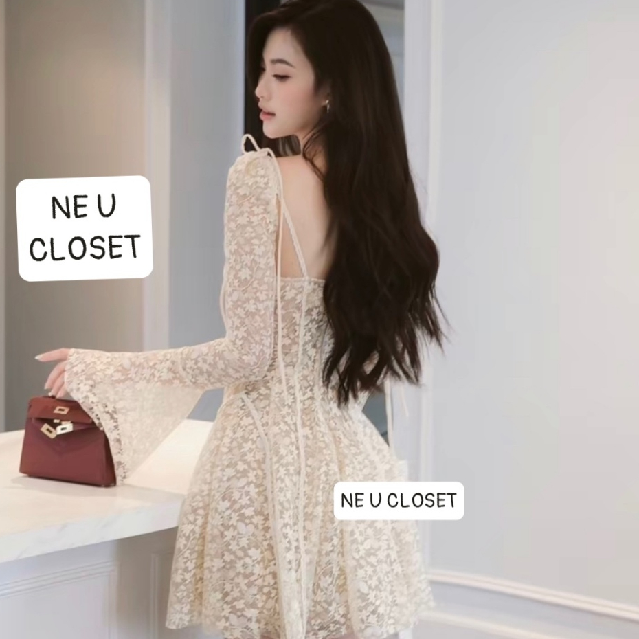 Váy Ren Tay Loe Dài - Đầm Thiết Kế Quyến Rũ Cho Dự Tiệc - Hinh 4